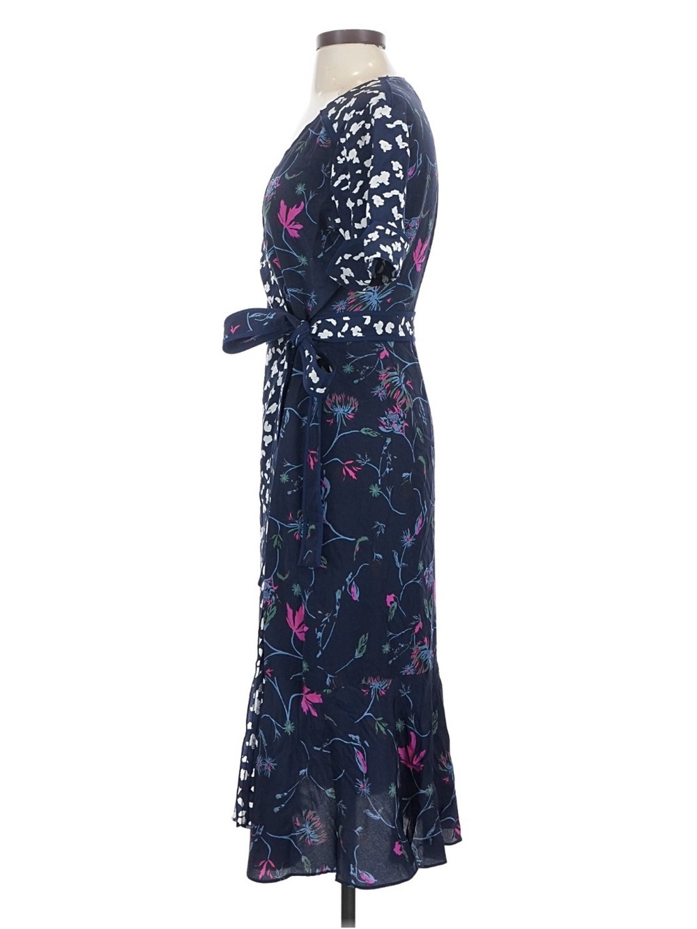 Tanya Taylor “Luisa” Navy Floral Wrap Midi Dress - Sz 12 - Picture 10 of 11